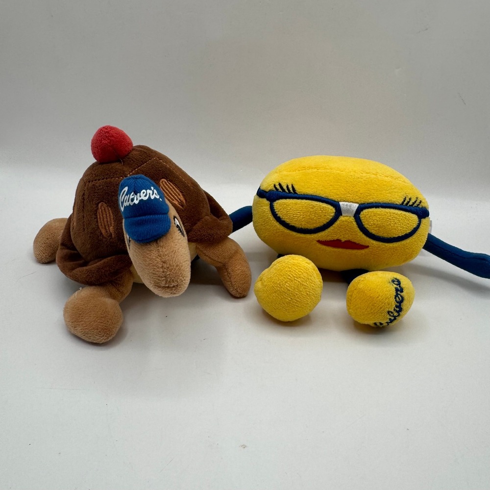 Culver's Plush Mascot Set Small Brown Yellow Sundae Turtle Goldie Cheese Curd
